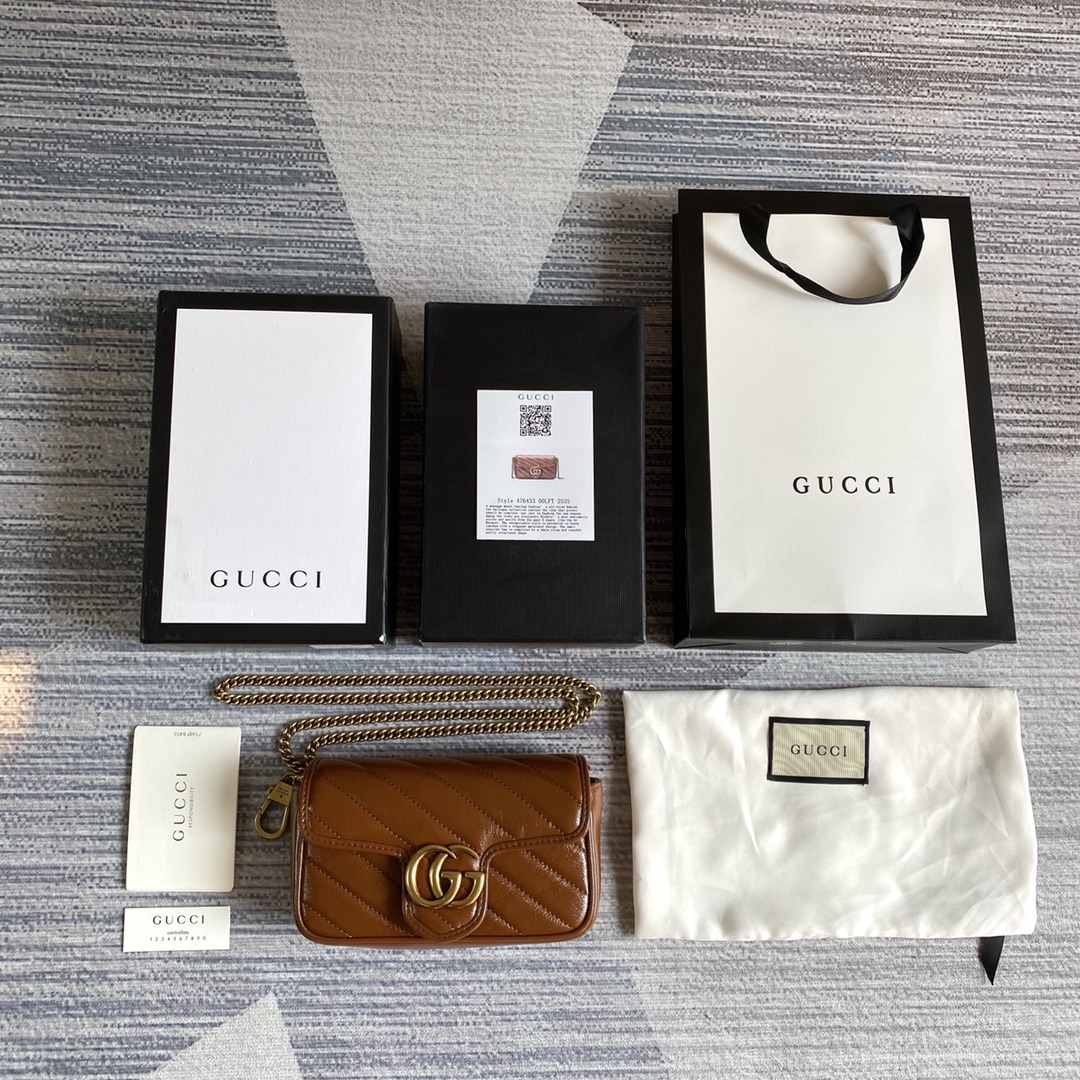 Gucci GG Marmont Matelasse Super Mini Shoulder Bag 476433 Brown